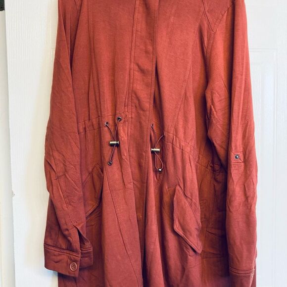 Torrid Brick Red Fleece Hooded Anorak Jacket Coat Size 0 12 Large - Picture 3 of 8